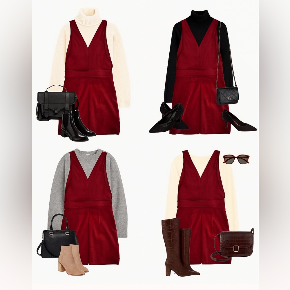 H&M Burgundy Corduroy Midi Dress - Size 6